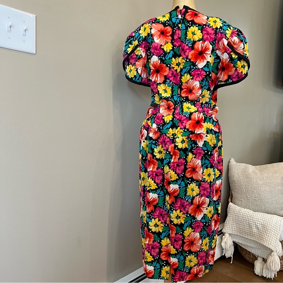 VTG Talbots Nipon Silk Floral Tulip Dress Lined Size 10 Citrus Colors - Picture 3 of 15